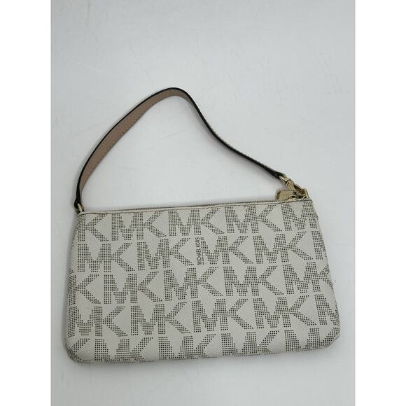 Michael Kors Jet Set Travel Tan White Double Zipper Leather Wristlet Wallet - Picture 3 of 4